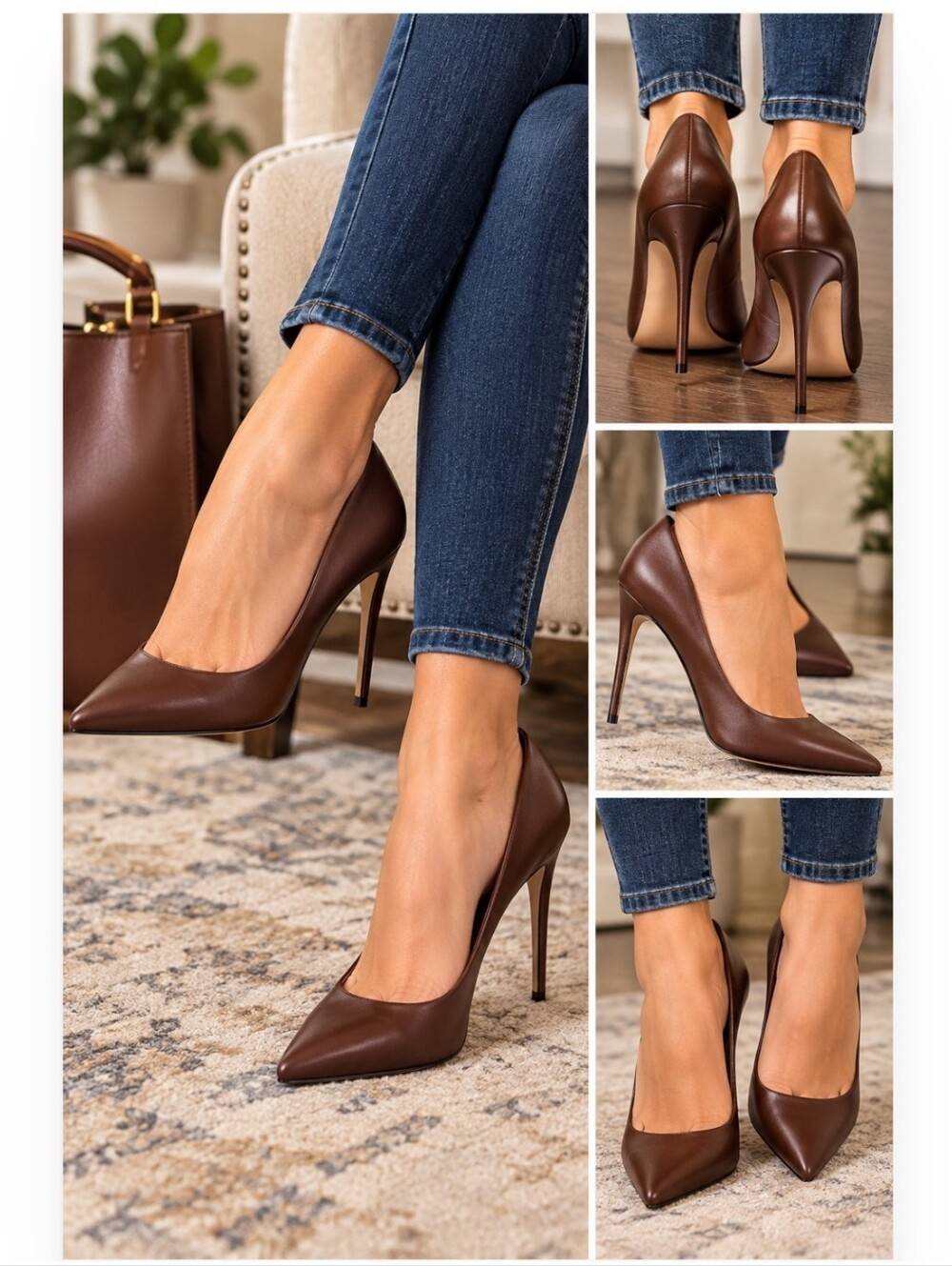 ASOS DESIGN Brown Pointed Toe Stiletto Pumps Heels Size 8